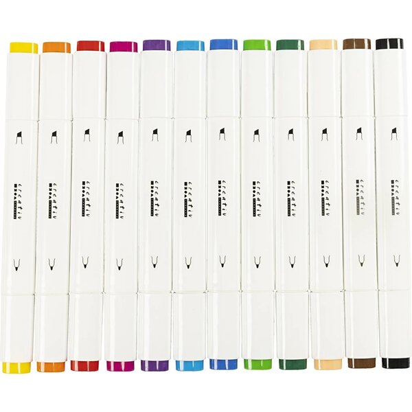 Creativ Company Tekenstift, lijndikte 1+8 mm, standaardkleuren, 12 stuk/ 1 doos