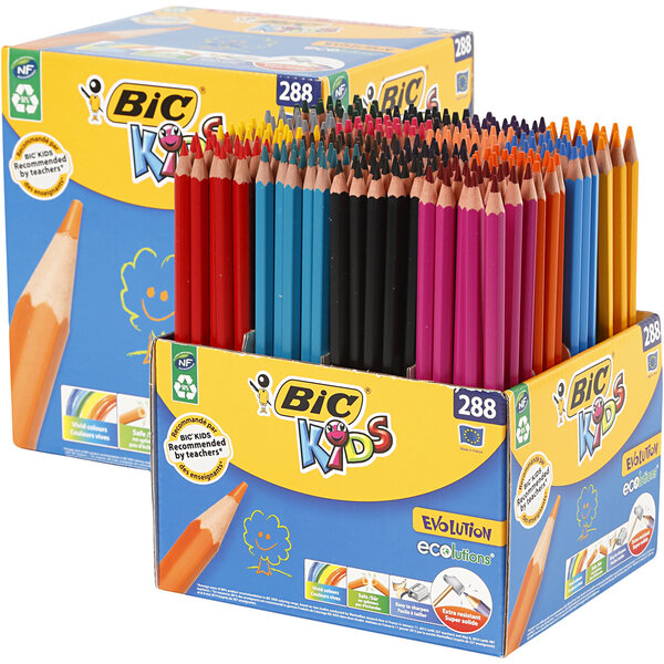 BIC BIC Evolution Kleurpotloden, L: 17,5 cm, vulling 3 mm, diverse kleuren, 288 stuk/ 1 doos