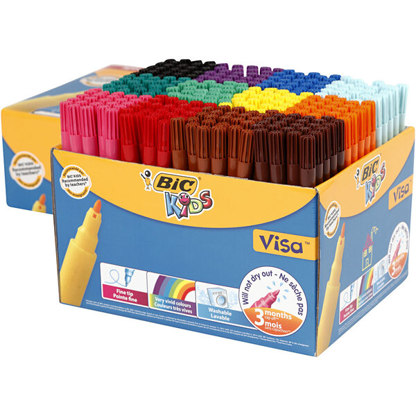 BIC BIC Visa Fijne Kleurstiften, lijndikte 1,6 mm, diverse kleuren, 12x24 stuk/ 1 doos