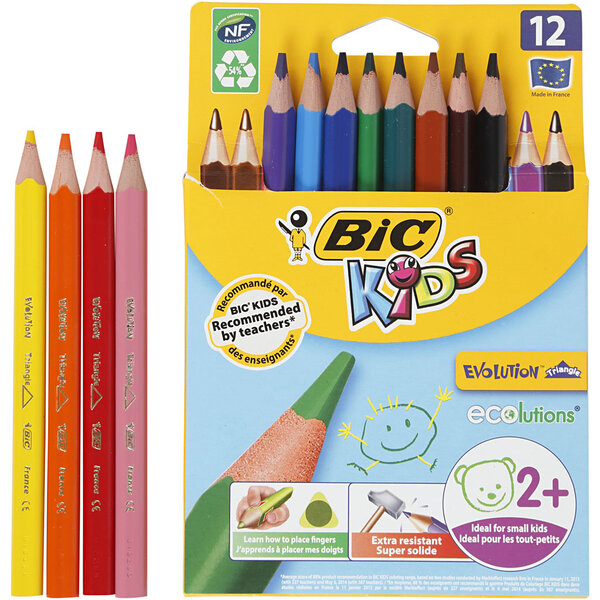 BIC BIC Evolution Kleurpotloden, L: 14 cm, vulling 5 mm, diverse kleuren, 12 stuk/ 1 doos