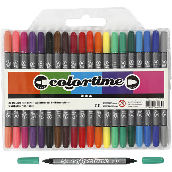 Colortime Colortime Dubbelstift, lijndikte 2,3+3,6 mm, standaardkleuren, 20 stuk/ 1 doos