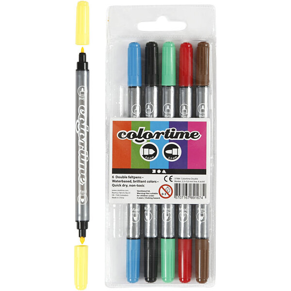 Colortime Colortime Dubbelstift, lijndikte 2,3+3,6 mm, standaardkleuren, 6 stuk/ 1 doos