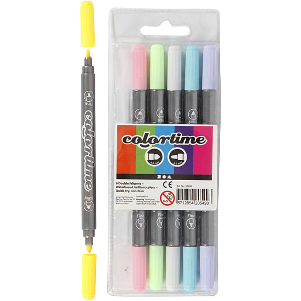 Colortime Colortime Dubbelstift, lijndikte 2,3+3,6 mm, pastelkleuren, 6 stuk/ 1 doos