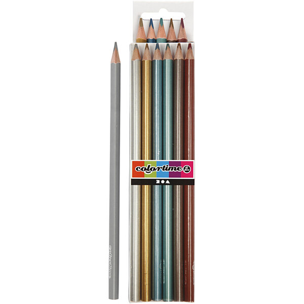 Colortime Colortime Kleurpotloden, L: 17,45 cm, vulling 3 mm, metallic kleuren, 6 stuk/ 1 doos