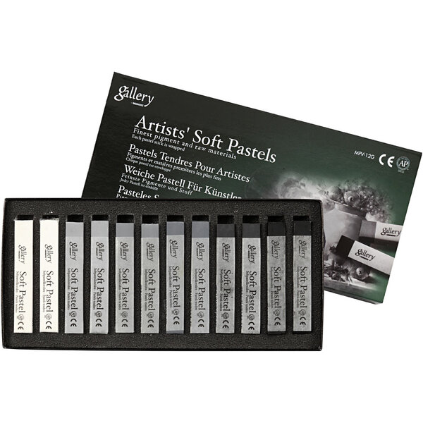 Mungyo Gallery Soft Pastel Set, L: 6,5 cm, dikte 10 mm, zwart/wit harmonie, 12 stuk/ 1 doos