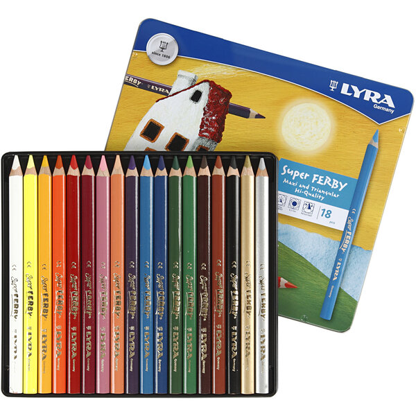 Lyra Super Ferby 1 Kleurpotloden, L: 18 cm, vulling 6,25 mm, diverse kleuren, 18 stuk/ 1 doos