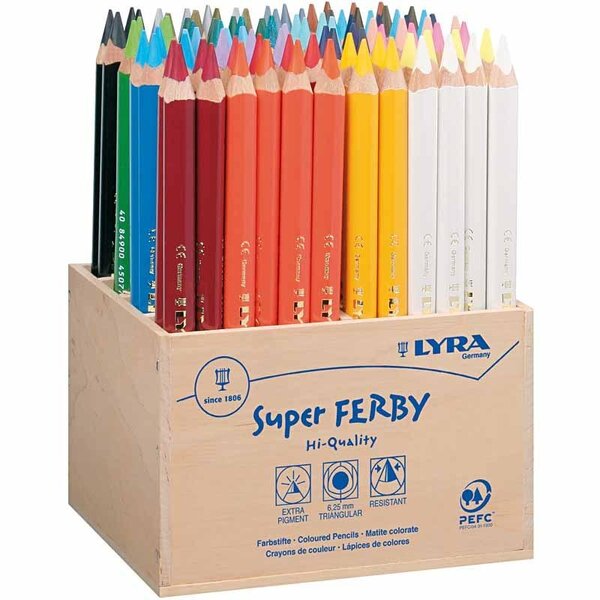 Lyra Super Ferby 1 Kleurpotloden, L: 18 cm, vulling 6,25 mm, diverse kleuren, 96 stuk/ 1 doos