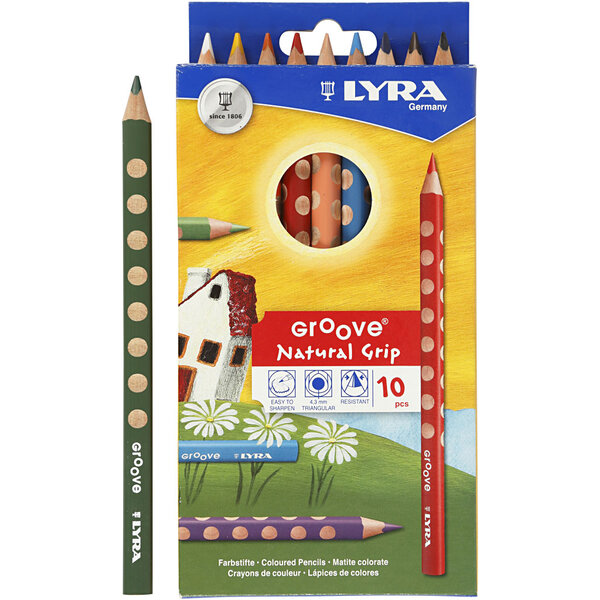 Lyra Groove Kleurpotloden, L: 18 cm, vulling 4.25 mm, diverse kleuren, 10 stuk/ 1 doos