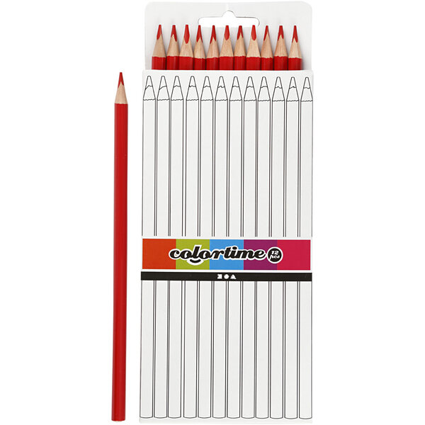 Colortime Colortime Kleurpotloden, L: 17 cm, vulling 3 mm, rood, 12 stuk/ 1 doos