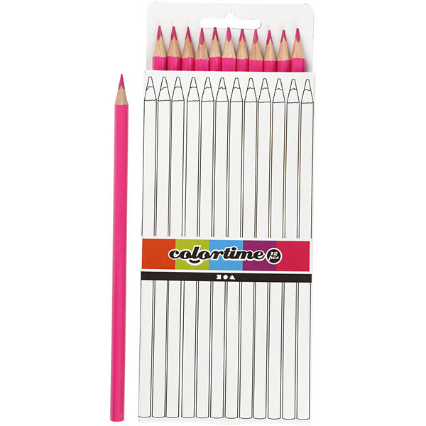 Colortime Colortime Kleurpotloden, L: 17 cm, vulling 3 mm, roze, 12 stuk/ 1 doos