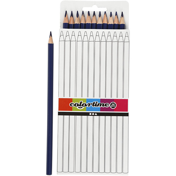 Colortime Colortime Kleurpotloden, L: 17 cm, vulling 3 mm, donkerblauw, 12 stuk/ 1 doos