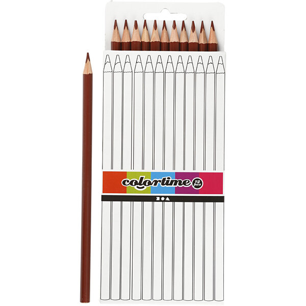 Colortime Colortime Kleurpotloden, L: 17 cm, vulling 3 mm, bruin, 12 stuk/ 1 doos