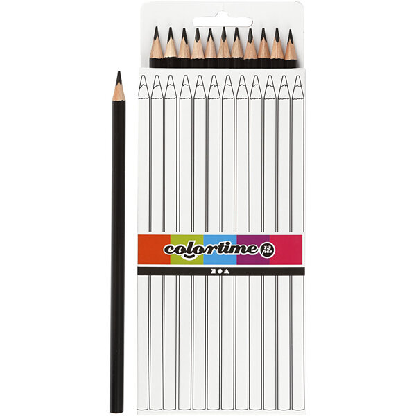 Colortime Colortime Kleurpotloden, L: 17 cm, vulling 3 mm, zwart, 12 stuk/ 1 doos