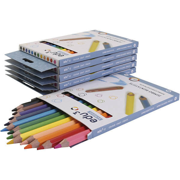 EDU3 Edu Jumbo Kleurpotloden, dikte 10 mm, vulling 5 mm, diverse kleuren, 6x12 stuk/ 1 doos
