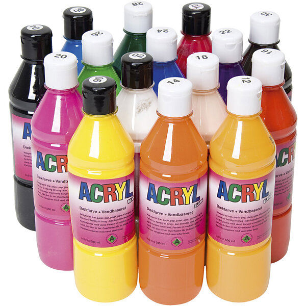 Acryl Verf, diverse kleuren, 15x500 ml/ 1 doos