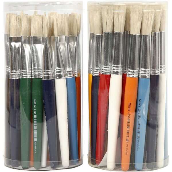 Creativ Company Kwasten voor Kinderen, rond,plat, L: 19 cm, B: 15 mm, 60 stuk/ 1 doos