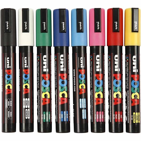 Uni-Posca Posca Marker, afm PC-5M, lijndikte 2,5 mm, medium, diverse kleuren, 8 stuk/ 1 doos je