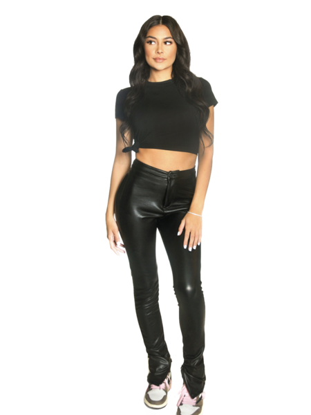 La Sisters La Sisters Faux Leather Split Legging - Black