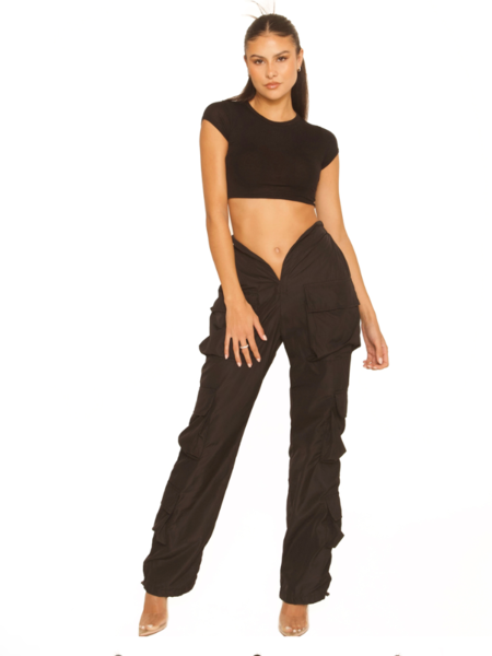 La Sisters La Sisters Front Split Cargo Pants - Black