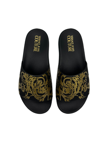 Versace Jeans Couture Versace Jeans Couture Women Shelly Metallic Print Slides - Black/Gold