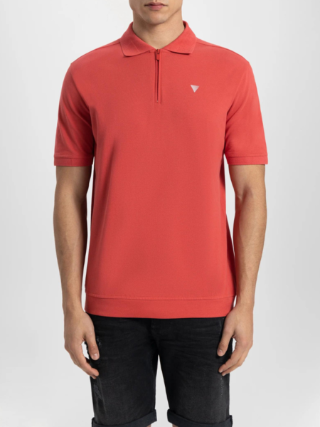 Purewhite Half Zip Pique Polo - Red