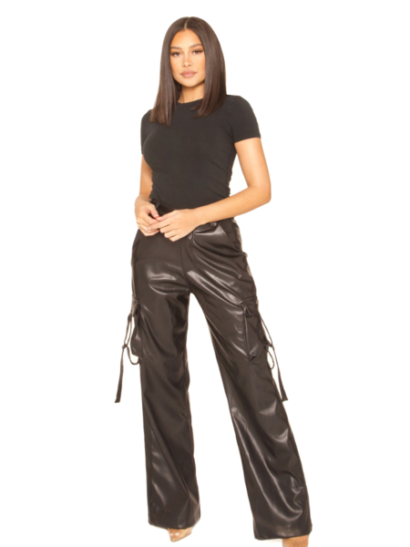 La Sisters La Sisters Leather Buckle Cargo Pants - Black