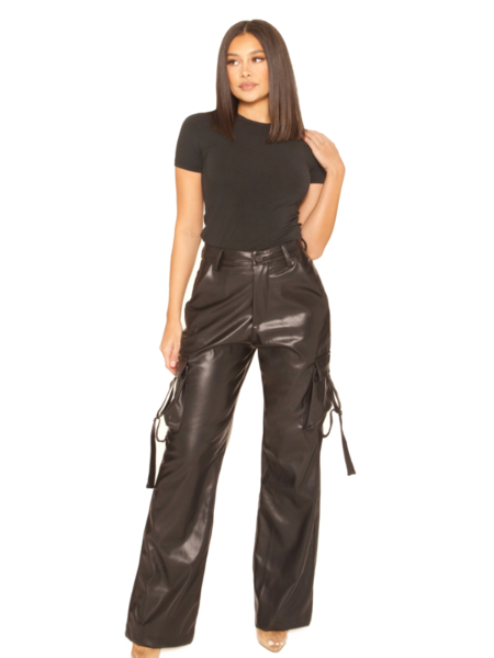 La Sisters Leather Buckle Cargo Pants - Black