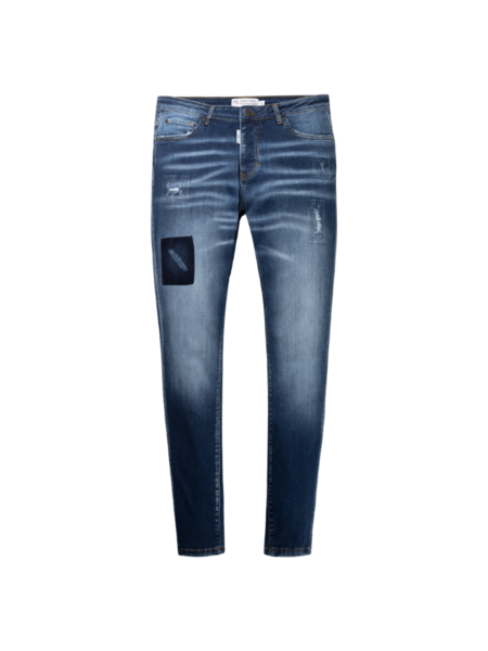 AB Lifestyle Slim Destroyed Denim Jeans - Mid Blue
