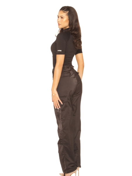 La Sisters La Sisters Satin Cargo Pants - Black