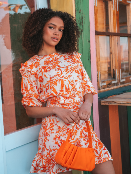 Nikkie Nikkie Rosinda Flower Dress - Cream/Sun Orange