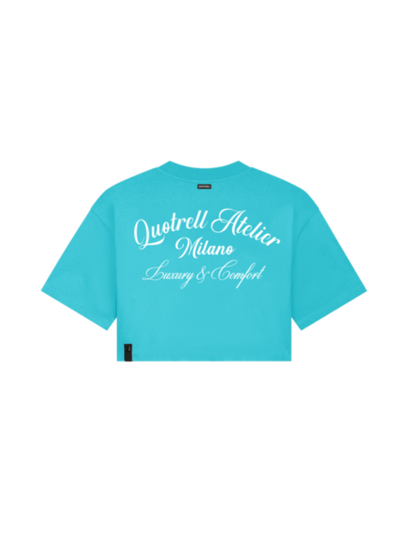 Quotrell Quotrell Women Atelier Milano Cropped T-Shirt - Aqua/White