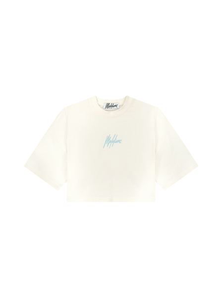 Malelions Malelions Women Jane Cropped T-Shirt - Off White/Light Blue