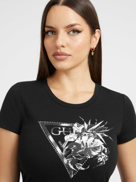 Guess Guess Flower Triangle Tee - Jet Black