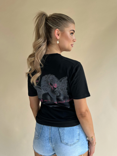 JorCustom Women Angel Slim Fit Tee - Black/Pink