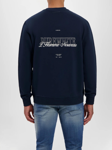 Purewhite Purewhite Embroidered Graphic Sweater - Navy