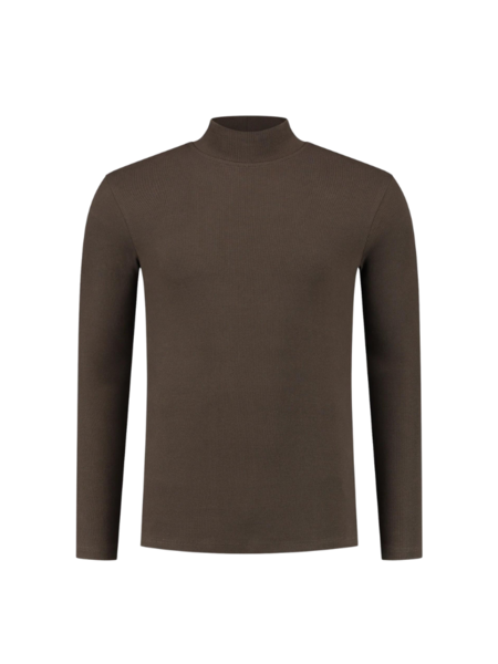 Purewhite Ribbed Longsleeve Mockneck - Brown