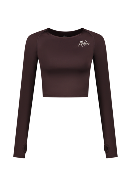 Malelions Women Sport Longsleeve Crop Top - Chocolate