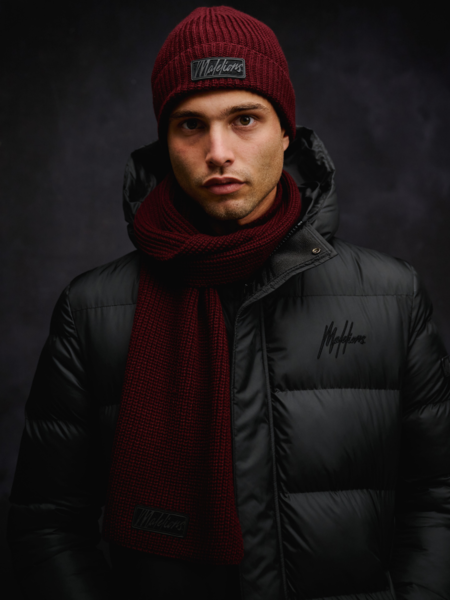 Malelions Malelions Ribbed Logo Scarf - Burgundy