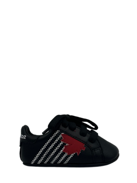 Dsquared2 Newborn Half Leaf Sneakers Lace Up - Black/Red/White