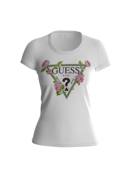 Guess Guess SS RN Floral Triangle Tee - Pure White