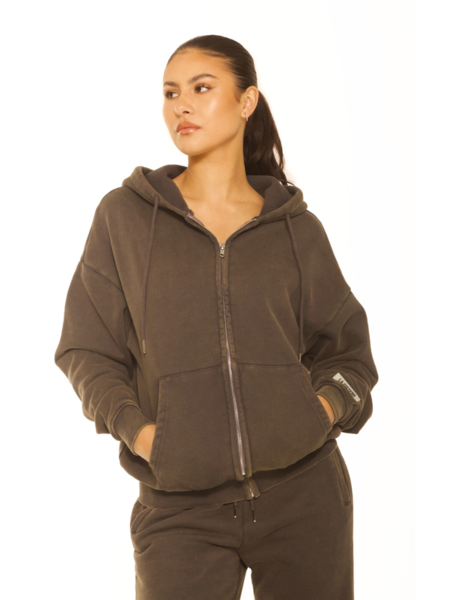 La Sisters La Sisters Vintage Oversized Zipper Hoodie - Dark Grey