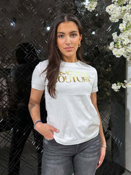 Versace Jeans Couture Women Logo Thick Foil T-Shirt - White/Gold