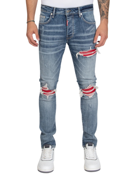 My Brand My Brand Red Ripped Biker Jeans - denim