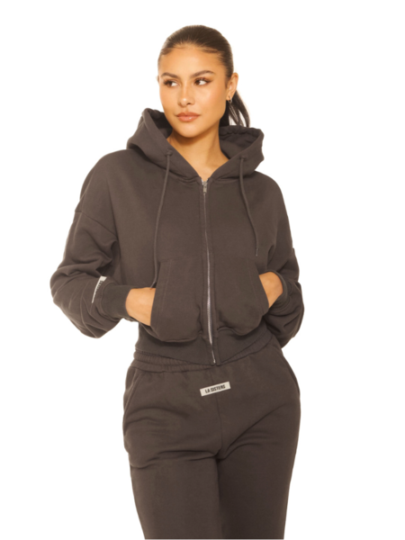 La Sisters La Sisters Essential Cropped Hoodie - Dark Grey