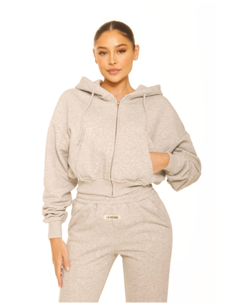 La Sisters Essential Cropped Hoodie - Light Grey