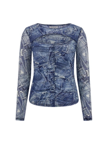 Guess Guess LS Cut-Out Brienna Top - Denim Toss Print