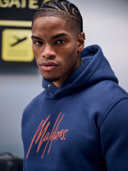 Malelions Malelions Striped Signature Hoodie - Navy/Coral