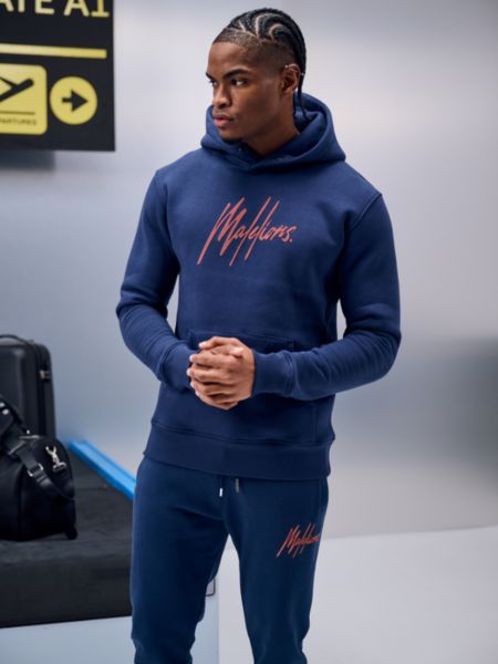 Malelions Malelions Striped Signature Hoodie - Navy/Coral