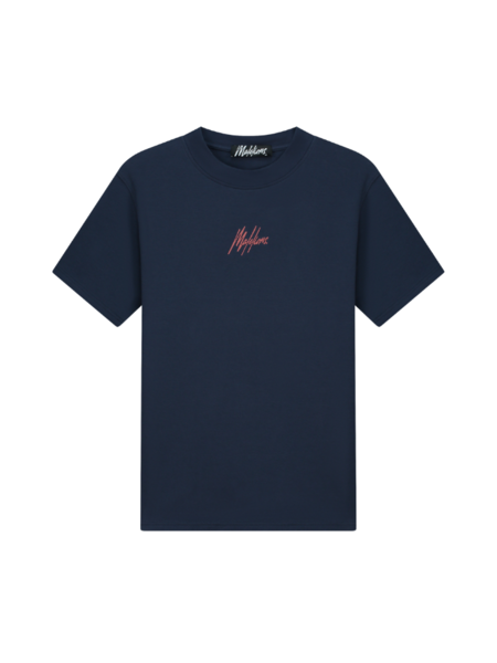 Malelions Malelions Striped Signature T-Shirt - Navy/Coral