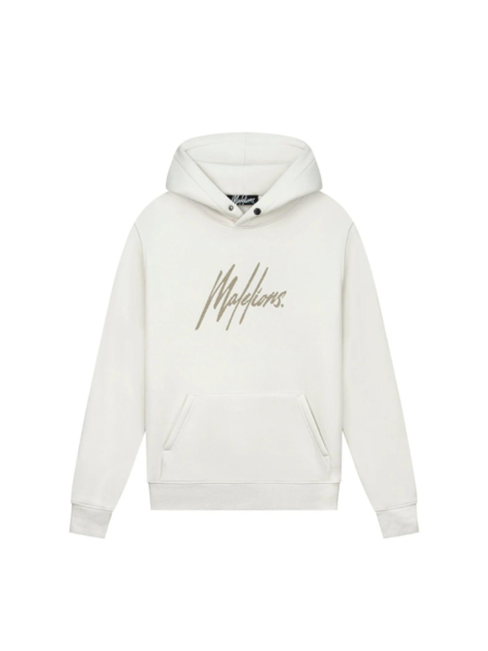 Malelions Striped Signature Hoodie - Off White/Taupe